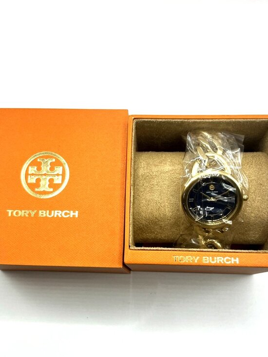 Tory Burch Gold Tone Chain Bracelet Watch Blue Dial TBW212 – New with Tags main image 5